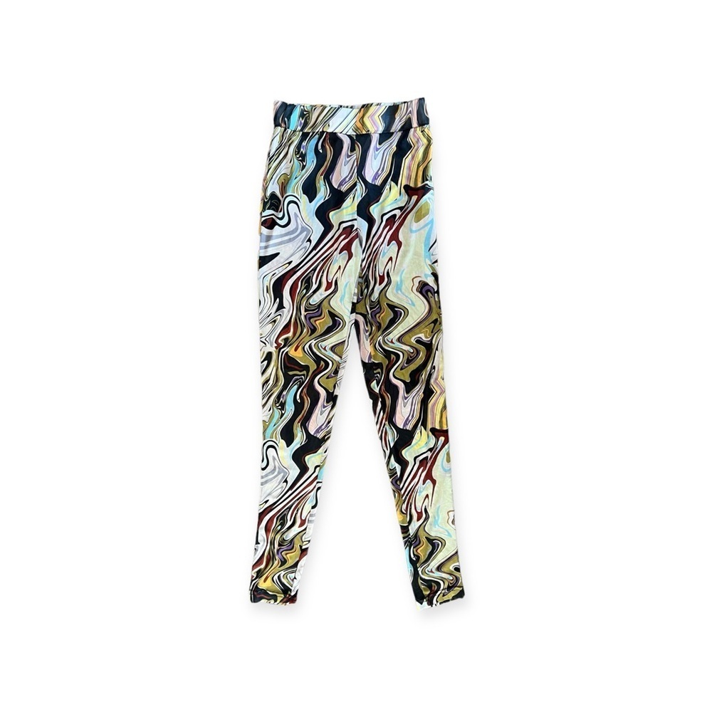 Halfheart pants sheer green cream yellow stretch waist medium